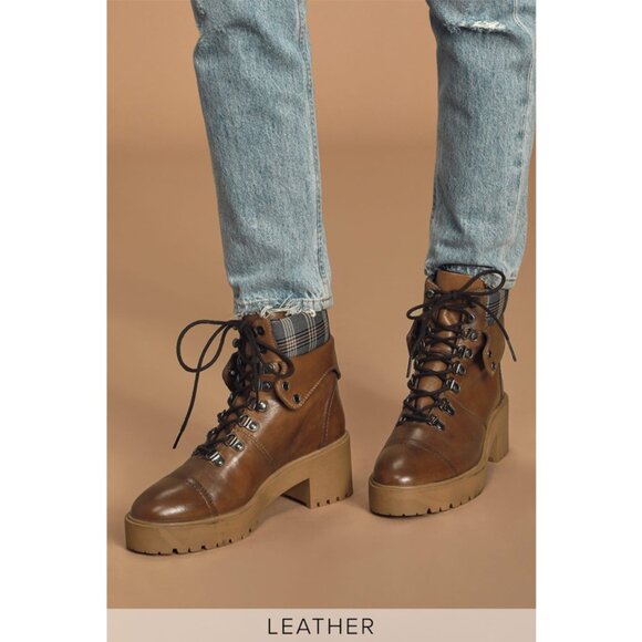 Rag & Co | Corina Tan Leather Lace-Up Platform Boots - Picture 1 of 7